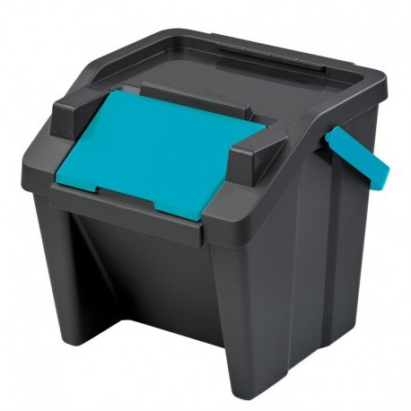 Papelera apilable "MODA" 30L con asa (cubo negro-tapa sapphir)