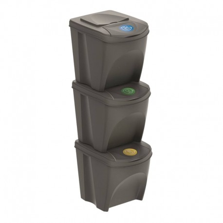 WELL HOME MOBILIARIO & DECORACIÓN Set de 3 cubos de basura-papelera reciclaje, gris, volumen 3x 25L